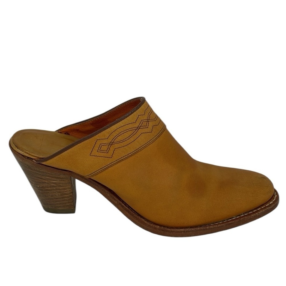 FRYE Mules Shoes Leather Slip On Western Embroidered Heels Size 7 - Picture 3 of 11